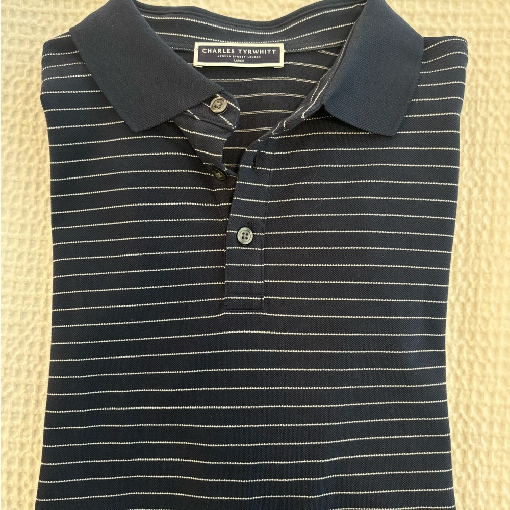 Charles Tyrwhitt Navy Polo with White Stripes